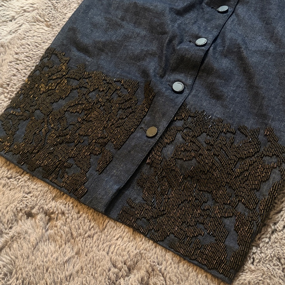 All Saints Hand Embellished Dark Wash Denim Pencil Skirt - Picture 5 of 15